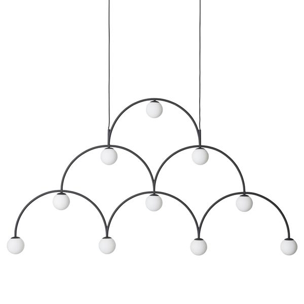 Lampadario Pholc Bounce 169 in Vetro Nero e Nero