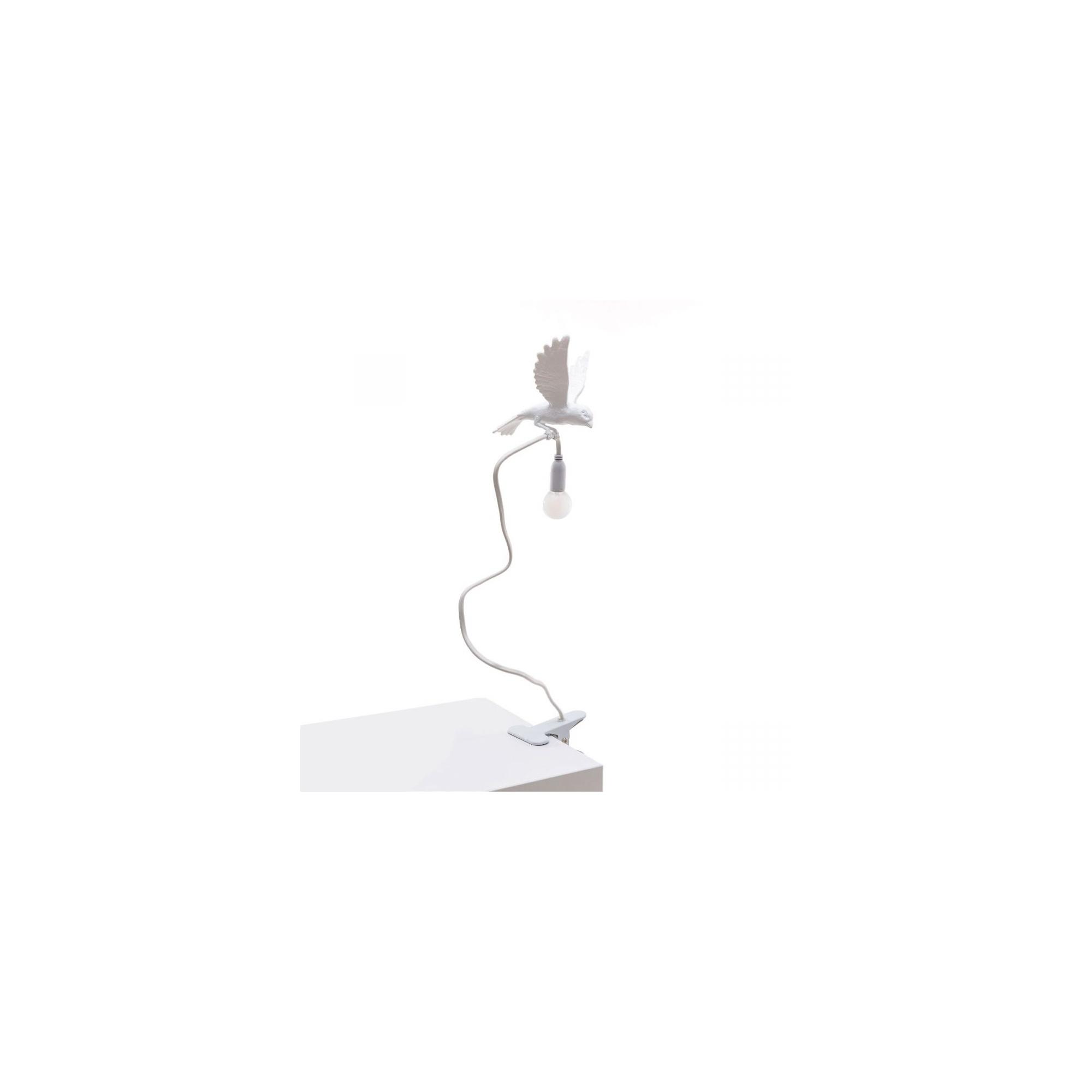 Seletti Sparrow Landing Lámpara de Mesa Con Clip Blanco