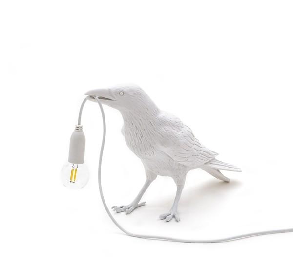 Seletti Bird Waiting Tischlampe Weiß für den Außenbereich