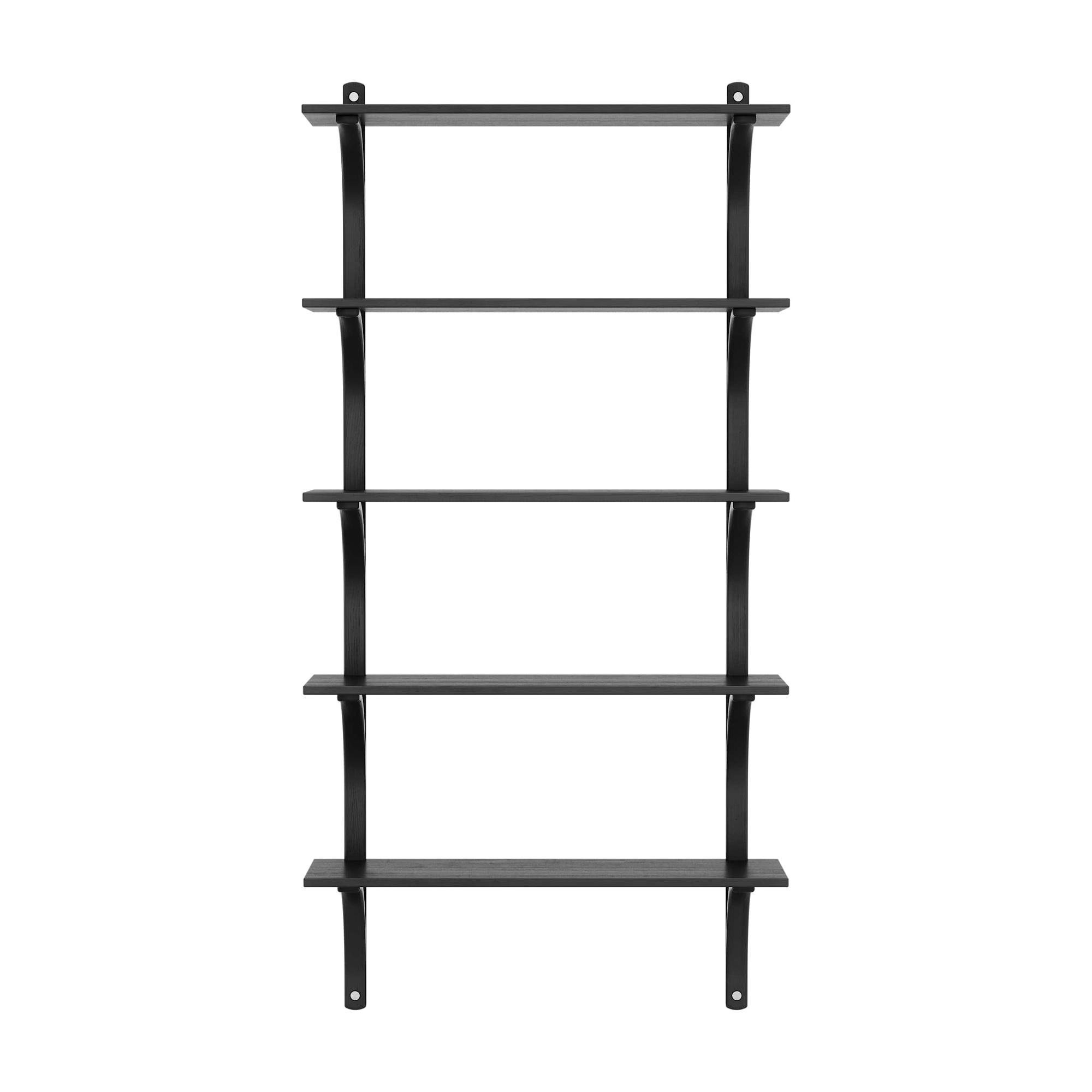 Estantería sueca Levi de 90 cm y 5 estantes, Aluminio y fresno teñido en negro