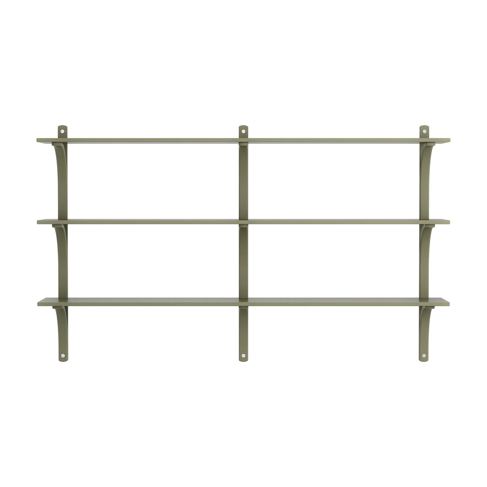 Estantería sueca Levi de 180 cm y 3 baldas de Aluminio, verde musgo y fresno.