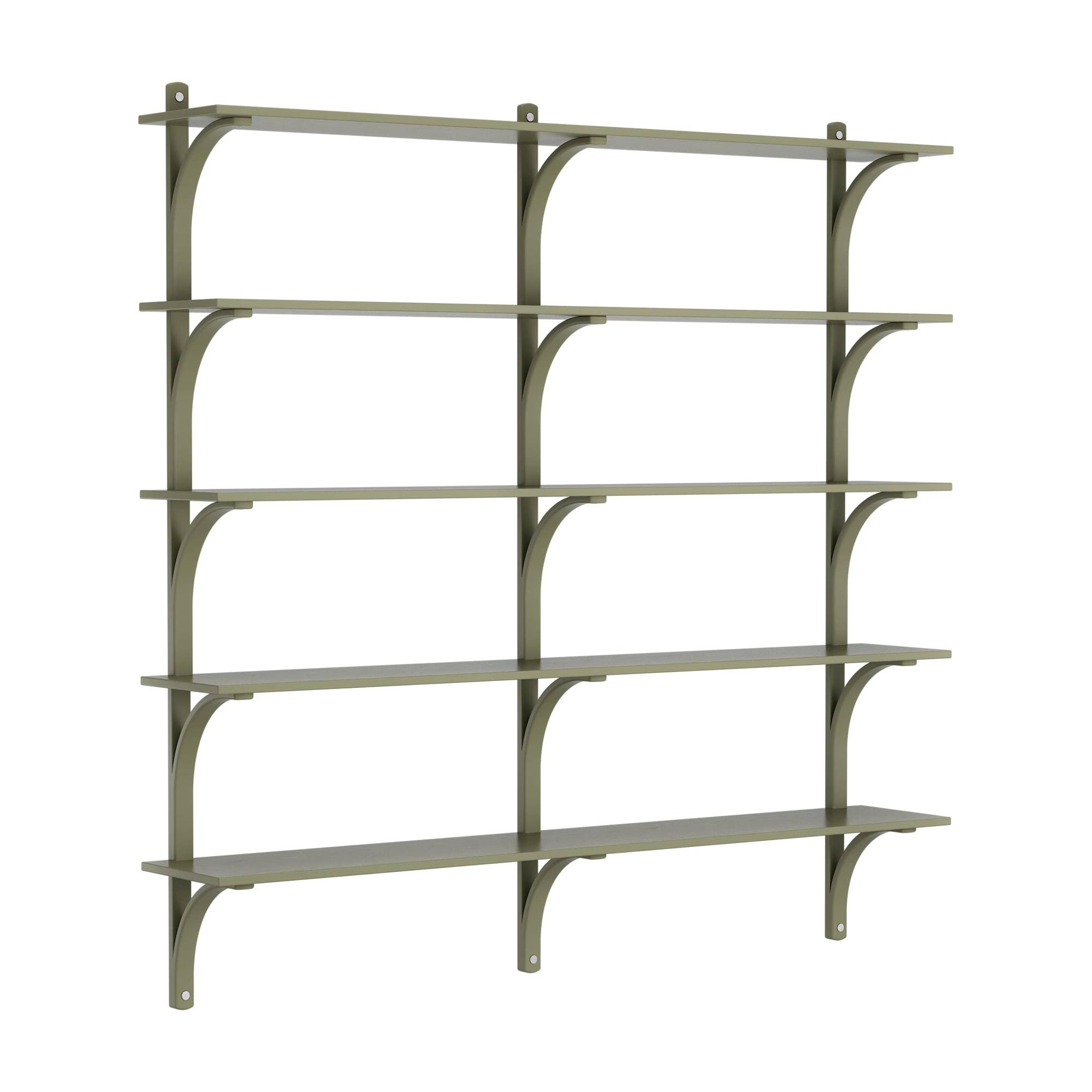 Estantería sueca Levi de 180 cm y 5 estantes , Aluminio, verde musgo y fresno.