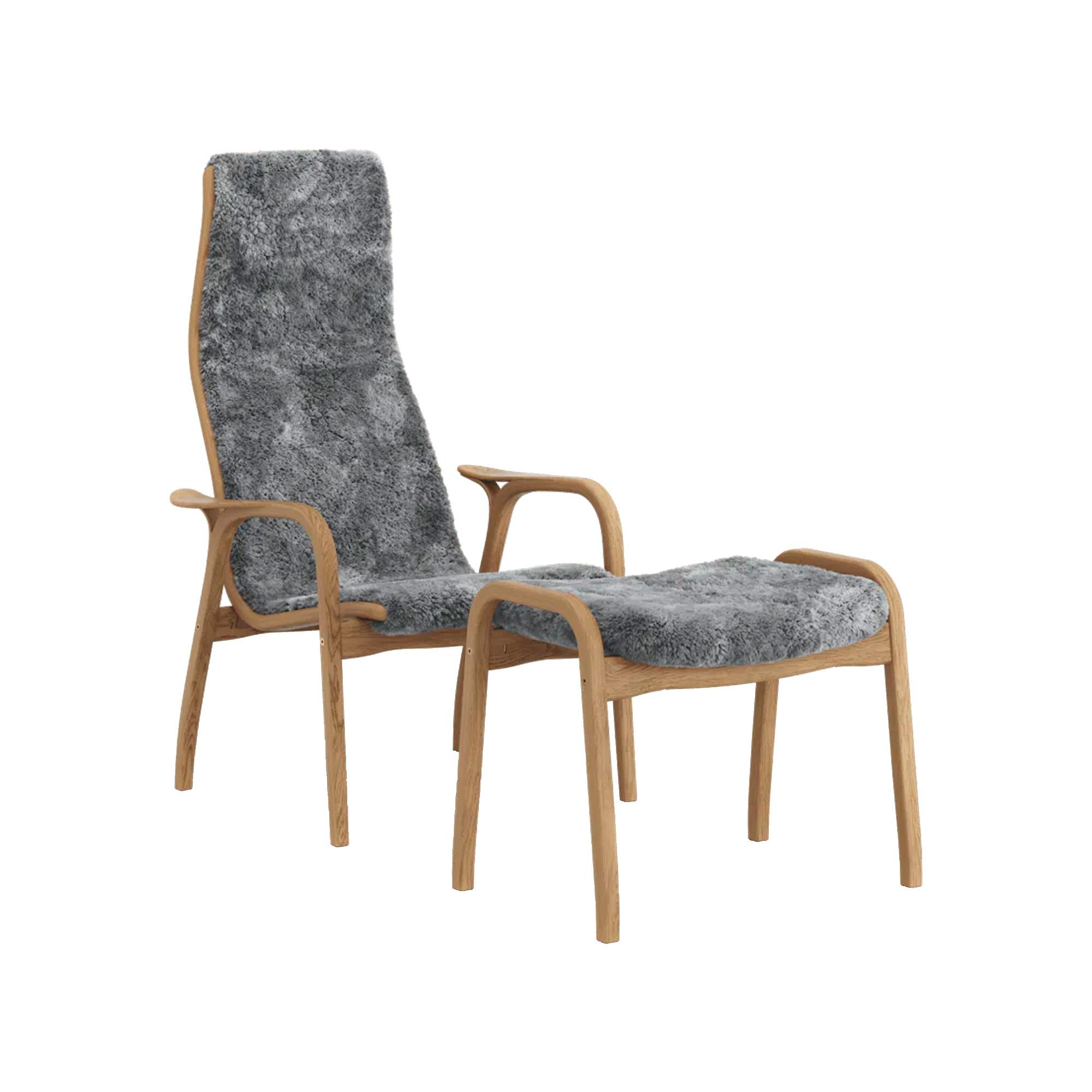 Swedese Lamino Lænestol Med Fodskammel Høj Olieret Scandinavian Grey Fåreskind