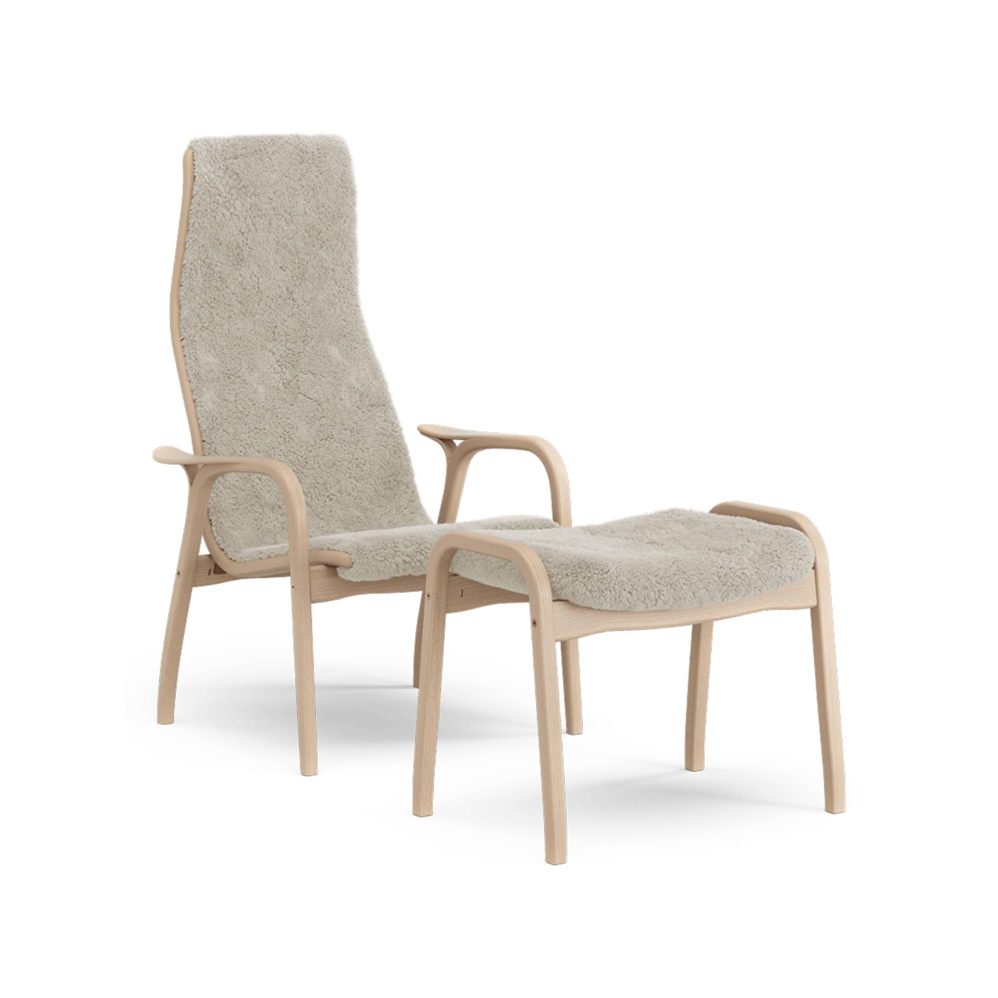 Swedese Lamino Lænestol Med Fodskammel Høj Lakeret Bøg Eg/Moonlight/Fåreskind