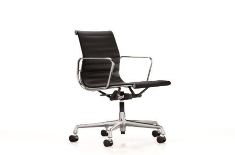 Vitra Aluminium EA 118 Chaise de Bureau en Cuir Noir et Cadre Chrome avec Mécanisme Pivotant, Accoudoirs et Inclinaison