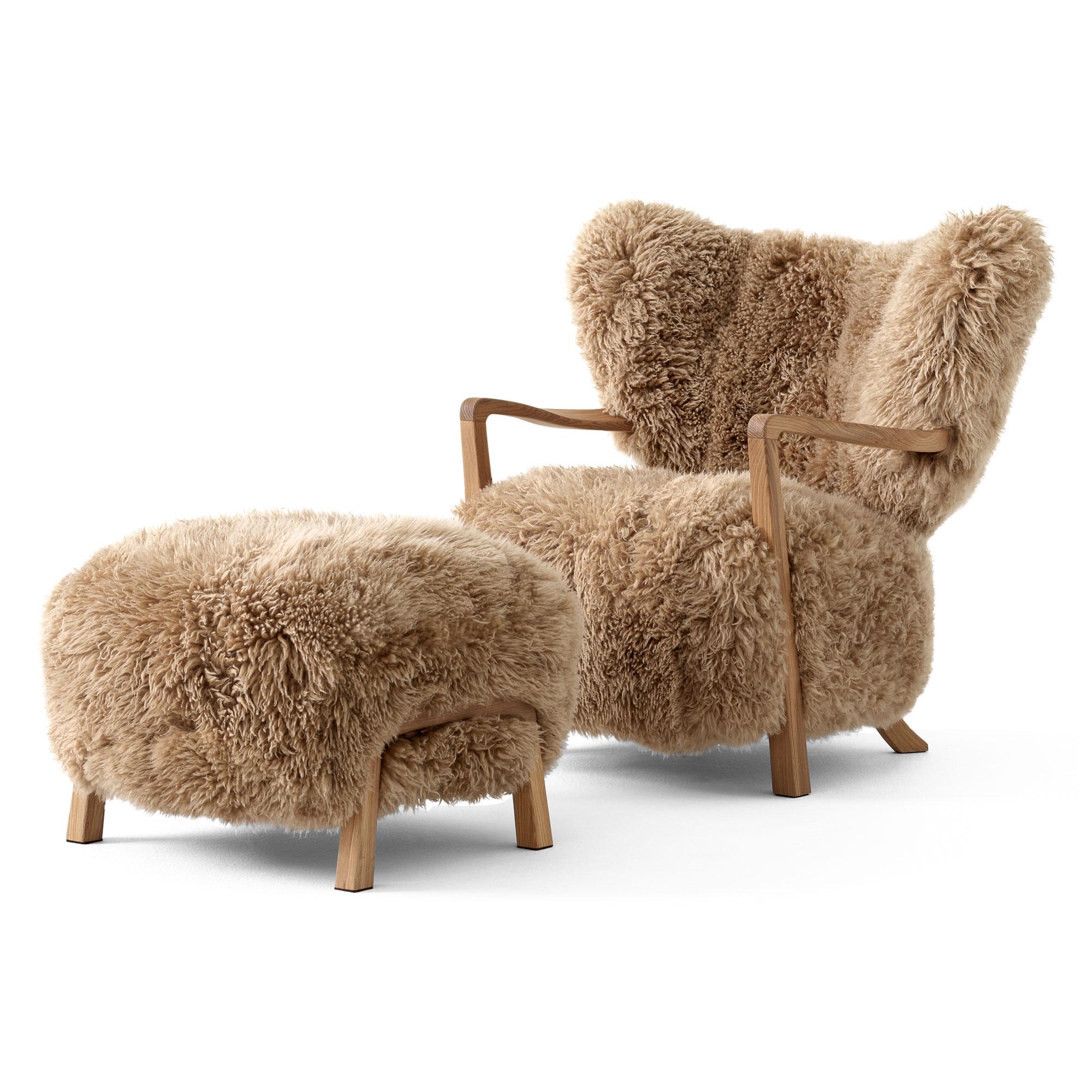 &Tradition Wulff ATD2 Armchair Sheepskin Honey 50 Mm/ White Oiled Oak Incl. ATD3 Puff