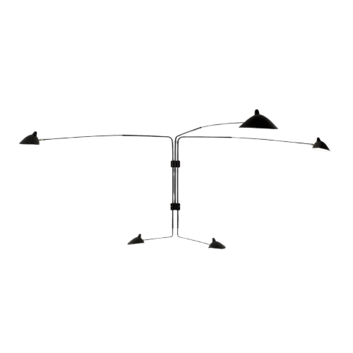 Serge Mouille 5 Rotating Straight Arms Wall Lamp Black