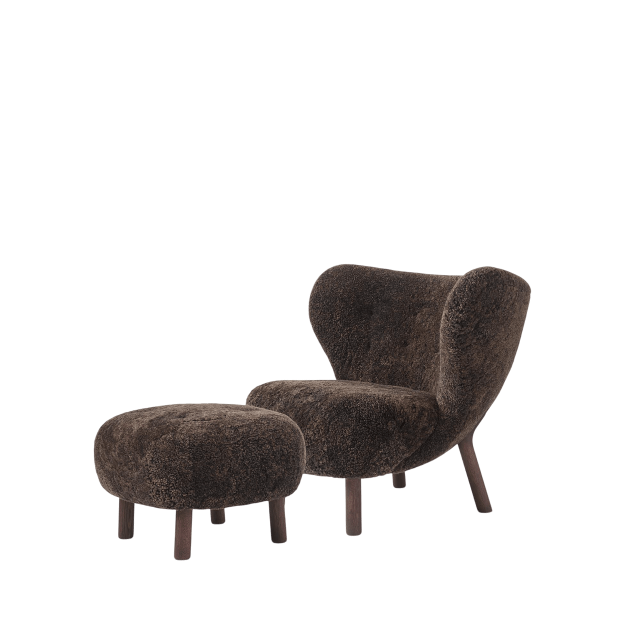 &Tradition Little Petra VB1 Exclusieve fauteuil Schapenvacht Espresso/Donker gebeitst eikenhout Incl. ATD1 Poef