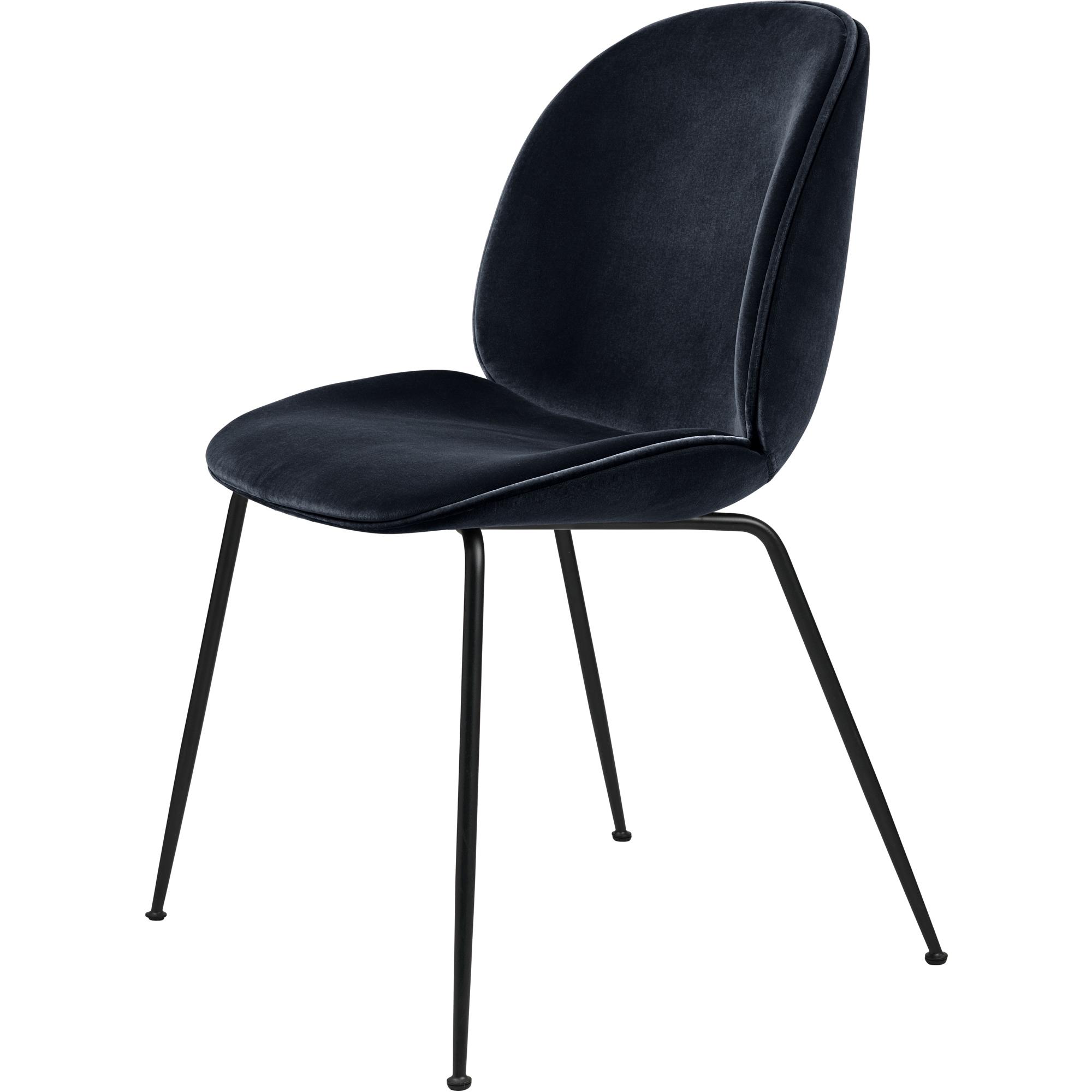 GUBI Beetle Dining Chair Upholstered Conic Base Matt Black/ Velvet 420 Sapphire Blue