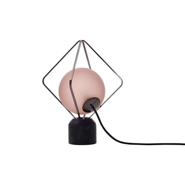 Brokis Jack O\' Lantern Table Lamp Small Black Chrome/ Pink Glass with Black Marquina Base