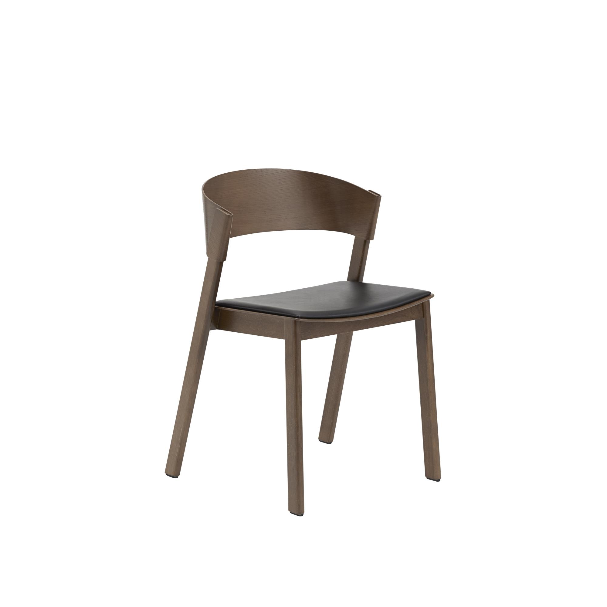 Muuto Cover Spisebordsstol M. Armlæn Læder Polstret Sort/Mørk Brun