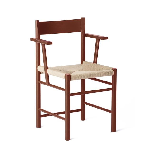 Brdr. Krüger F-Spisebordsstol Med Armlæn Asketræ Rødlakeret