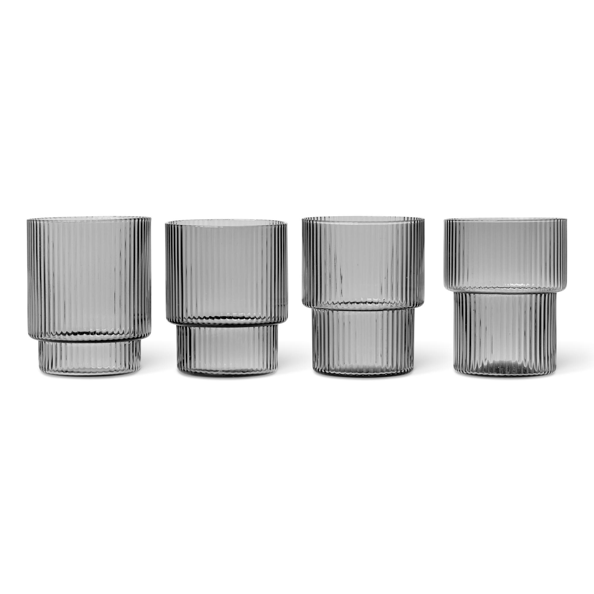 Ferm Living Juego de 4 Vasos Ondulados Ahumados