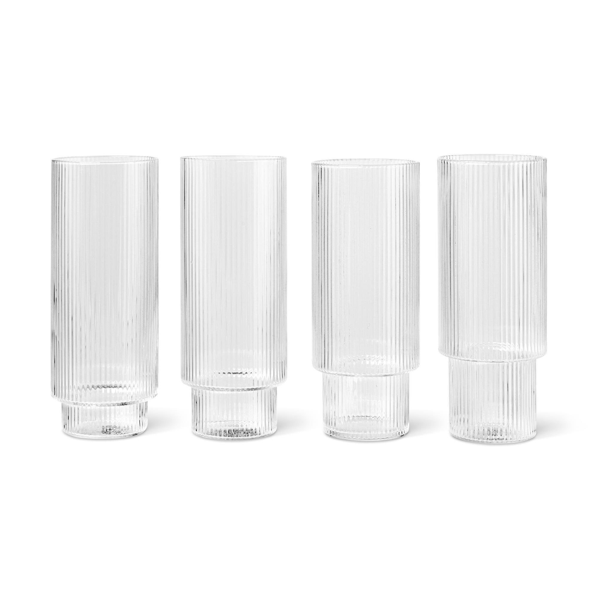 Ferm Living Ripple Set di 4 Bicchieri da Bere Lunghi Trasparente