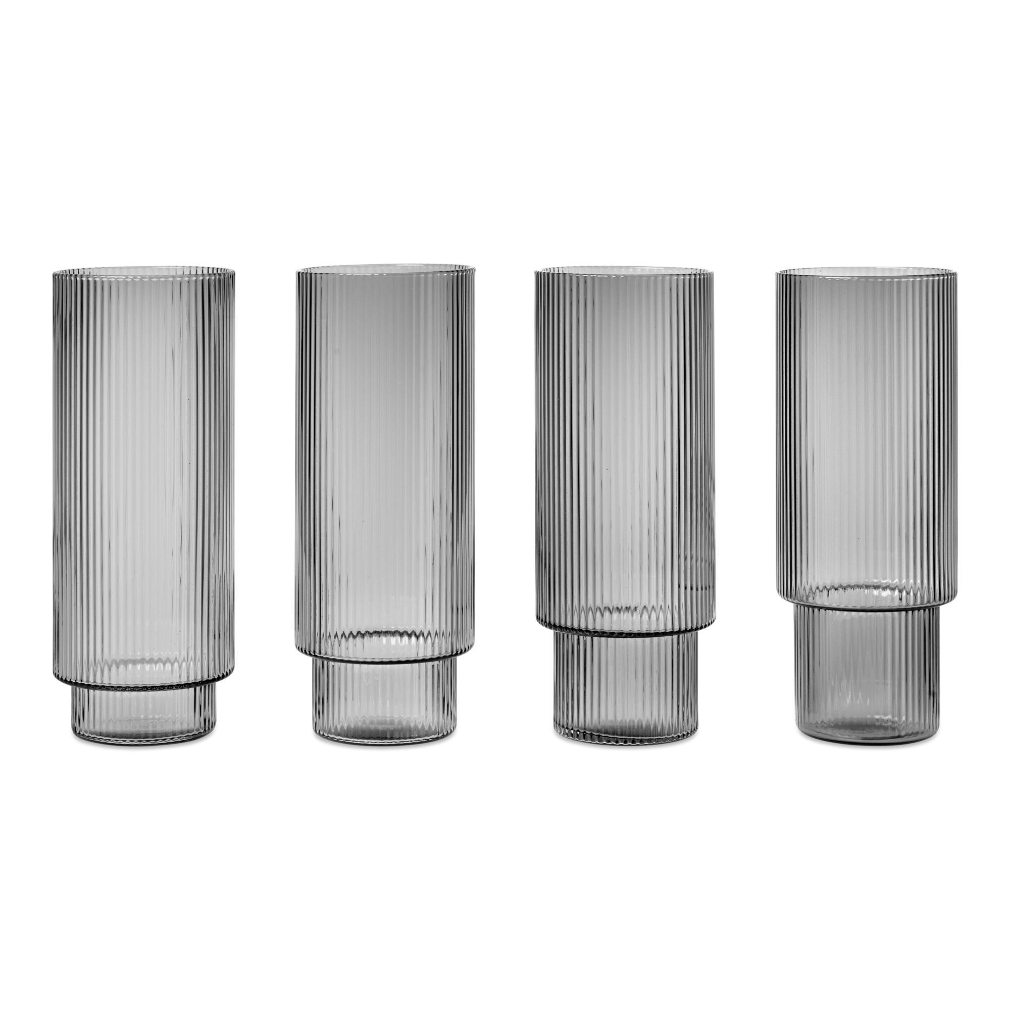 Ferm Living Ripple Long Drinking Glass Set di 4 Affumicati