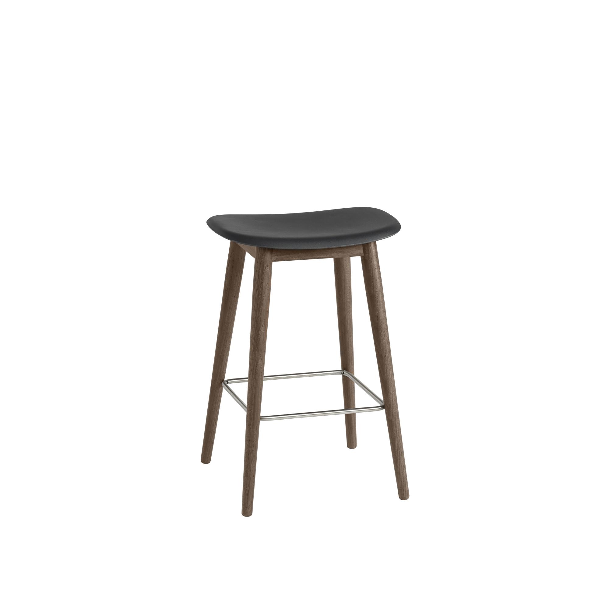 Muuto Fiber Bar Stool w. Wood Base Black/ Dark Brown H66 cm