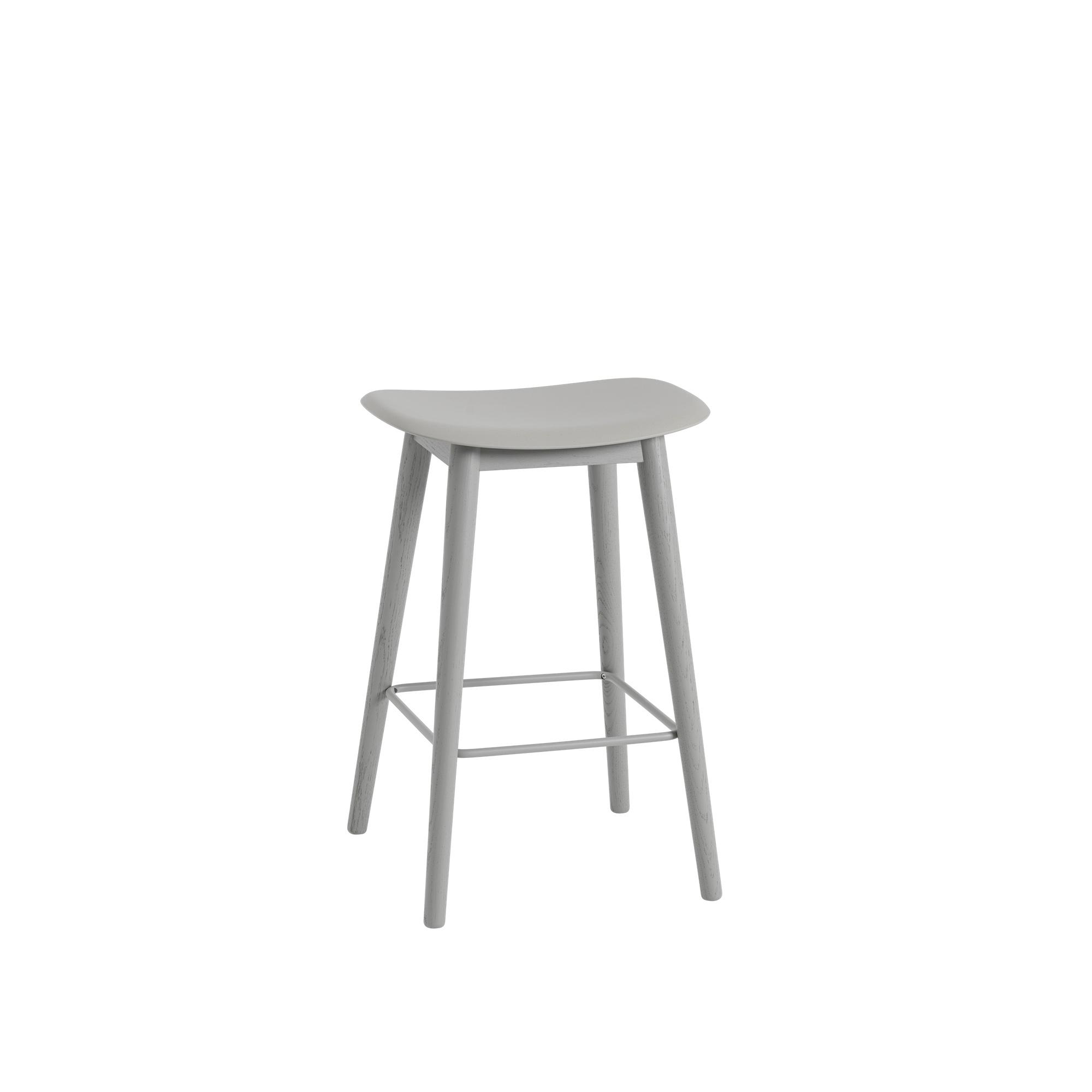 Muuto Fiber Bar Stool w. Wood Base Gray/ Gray H66 cm