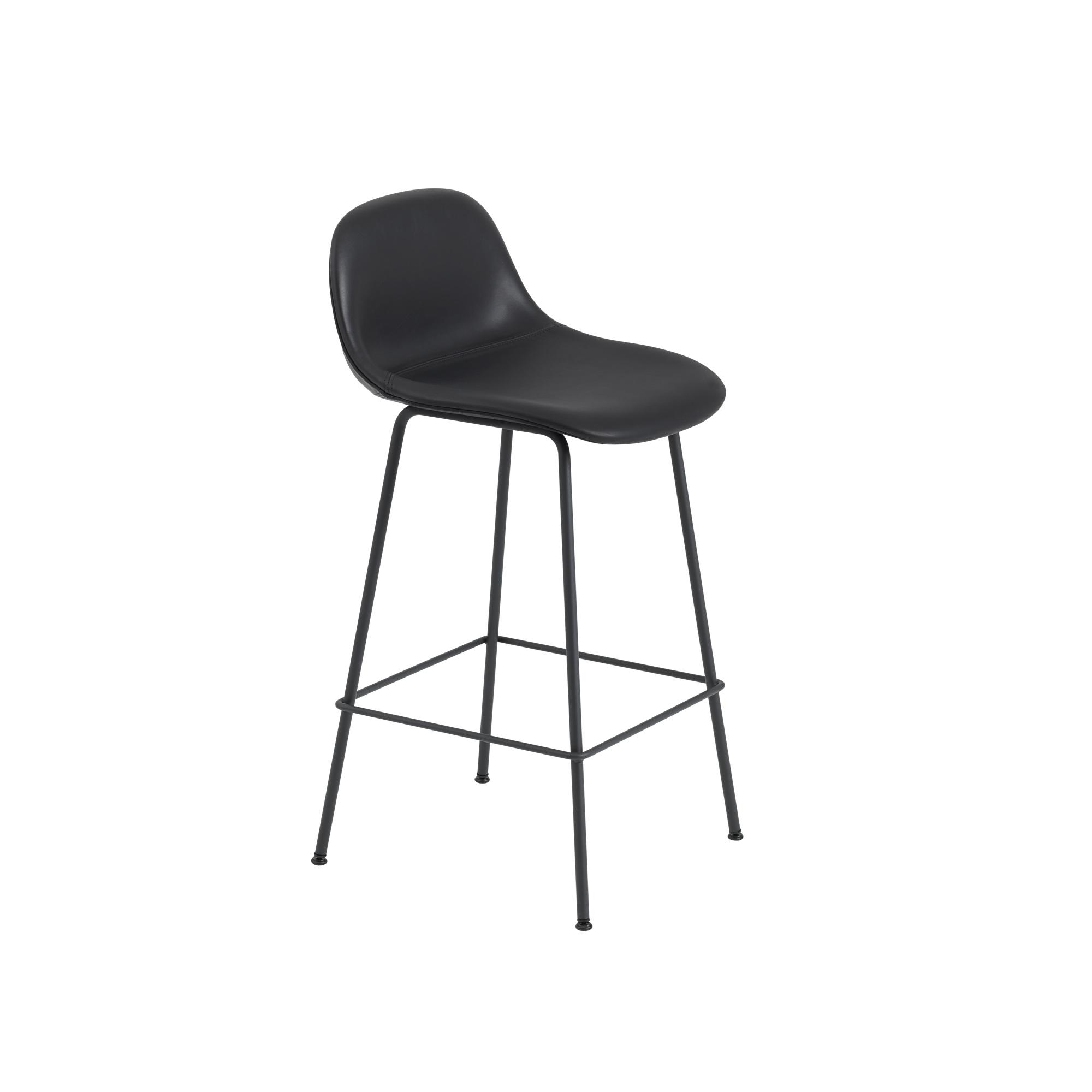 Muuto Fiber Counter Stool 87,5 cm, Tube Base, Black/Refine Leather Black