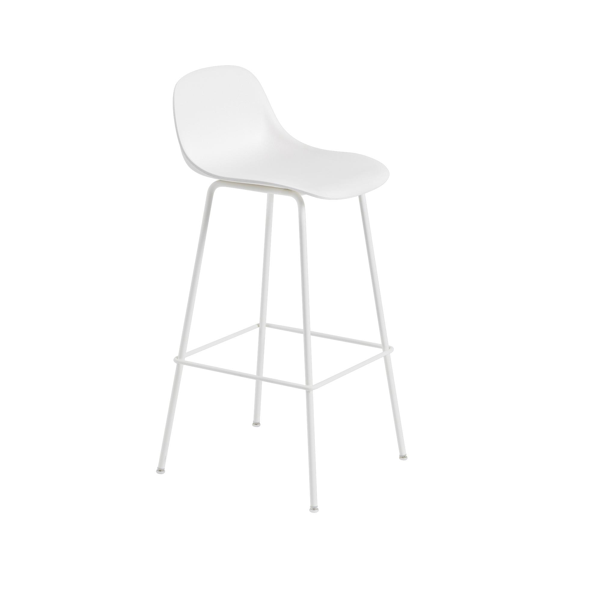 Muuto Fiber Bar Stool w. Tube Base And Backrest White H97.5 cm