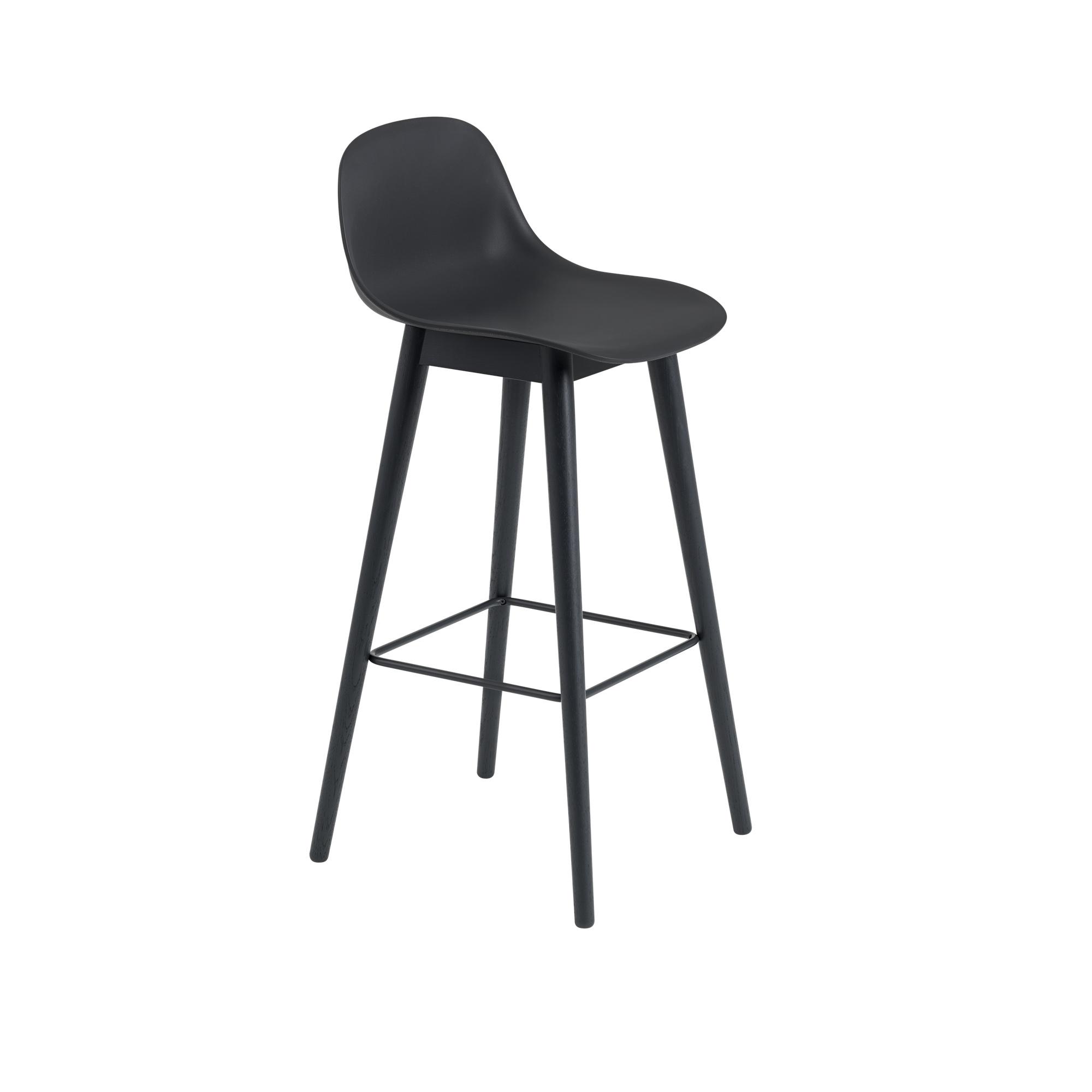 Sgabello da Bar Muuto Fiber con Base in Legno e Schienale Nero/ Nero H97,5 cm