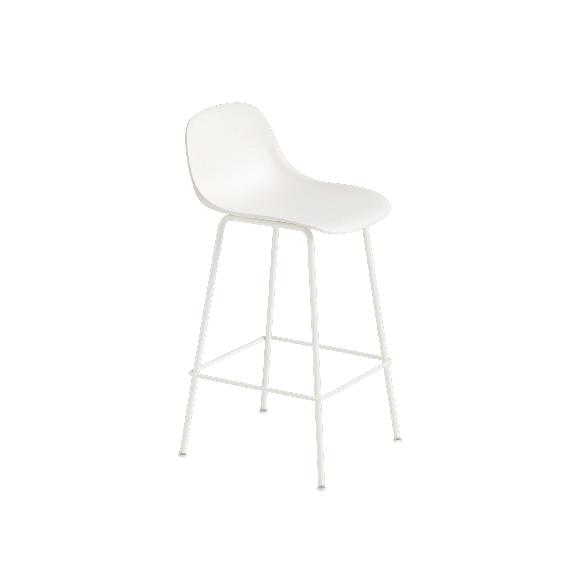 Muuto Fiber Bar Stool w. Tube Base And Backrest White/ White H87.5 cm