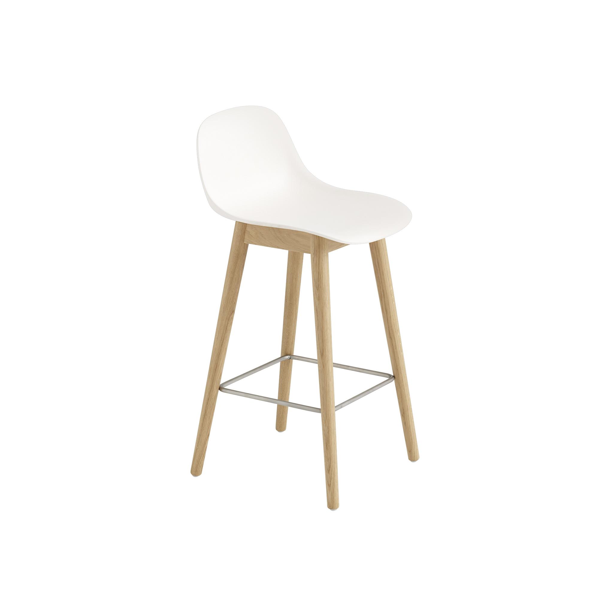 Muuto Fiber Bar Stool w. Wood Base And Backrest White/ Oak H87.5 cm