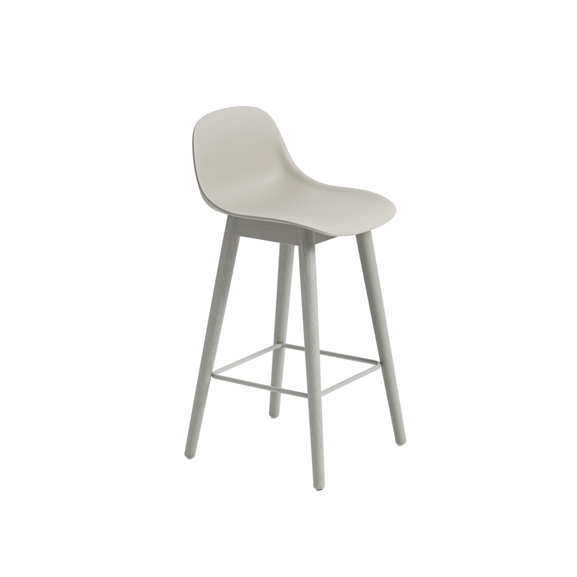 Muuto Fiber Bar Stool w. Wooden Base And Backrest Gray/ Gray H87.5 cm