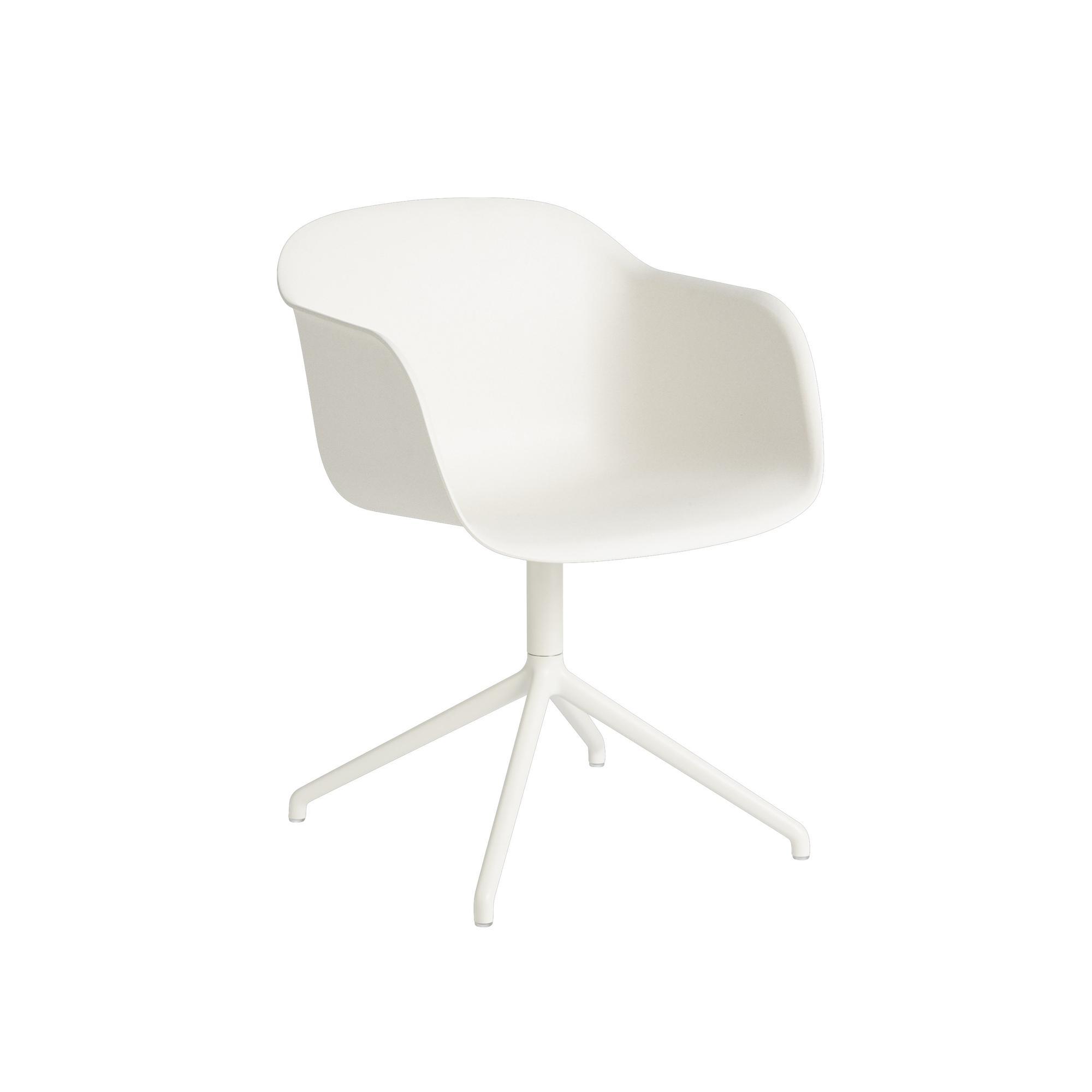 Muuto Fiber Eettafel Chair m. Armleuningen en Swivel Lampenvoet Wit