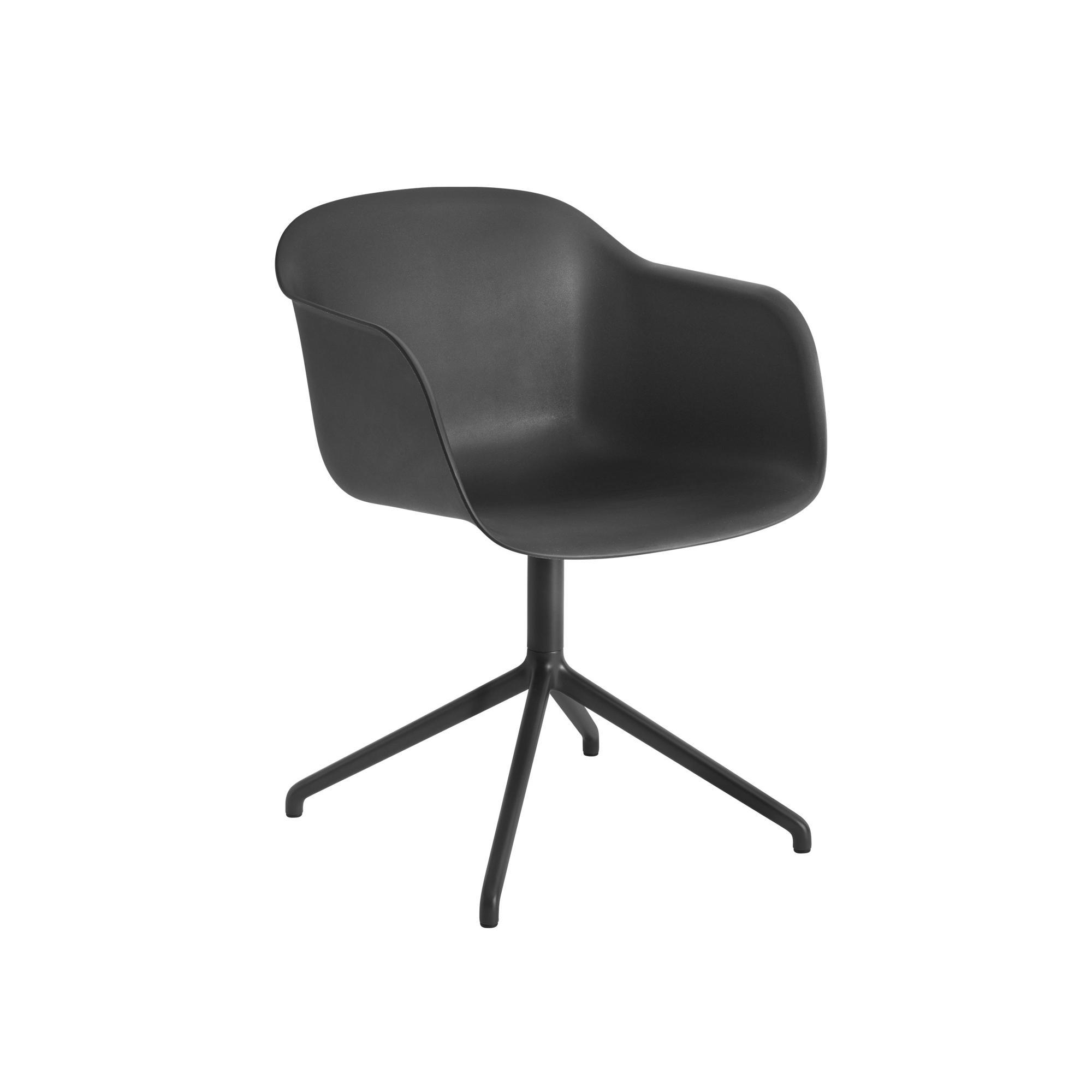 Silla de Comedor Muuto de Fibra con Reposabrazos y Base Giratoria Negro