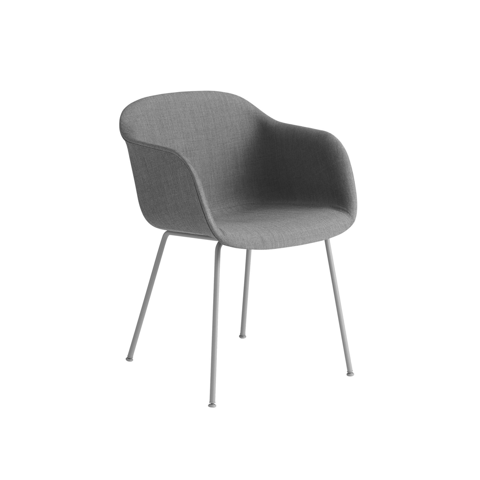 Muuto Fiber Dining Chair w. Armrests and Tube Base Upholstered Remix 133/Gray