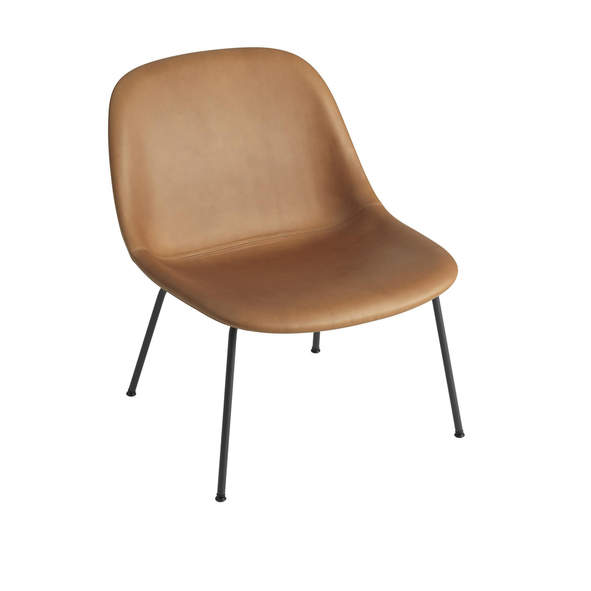 Muuto Fiber Armchair w. Tube Base Leather Upholstered Cognac/Black