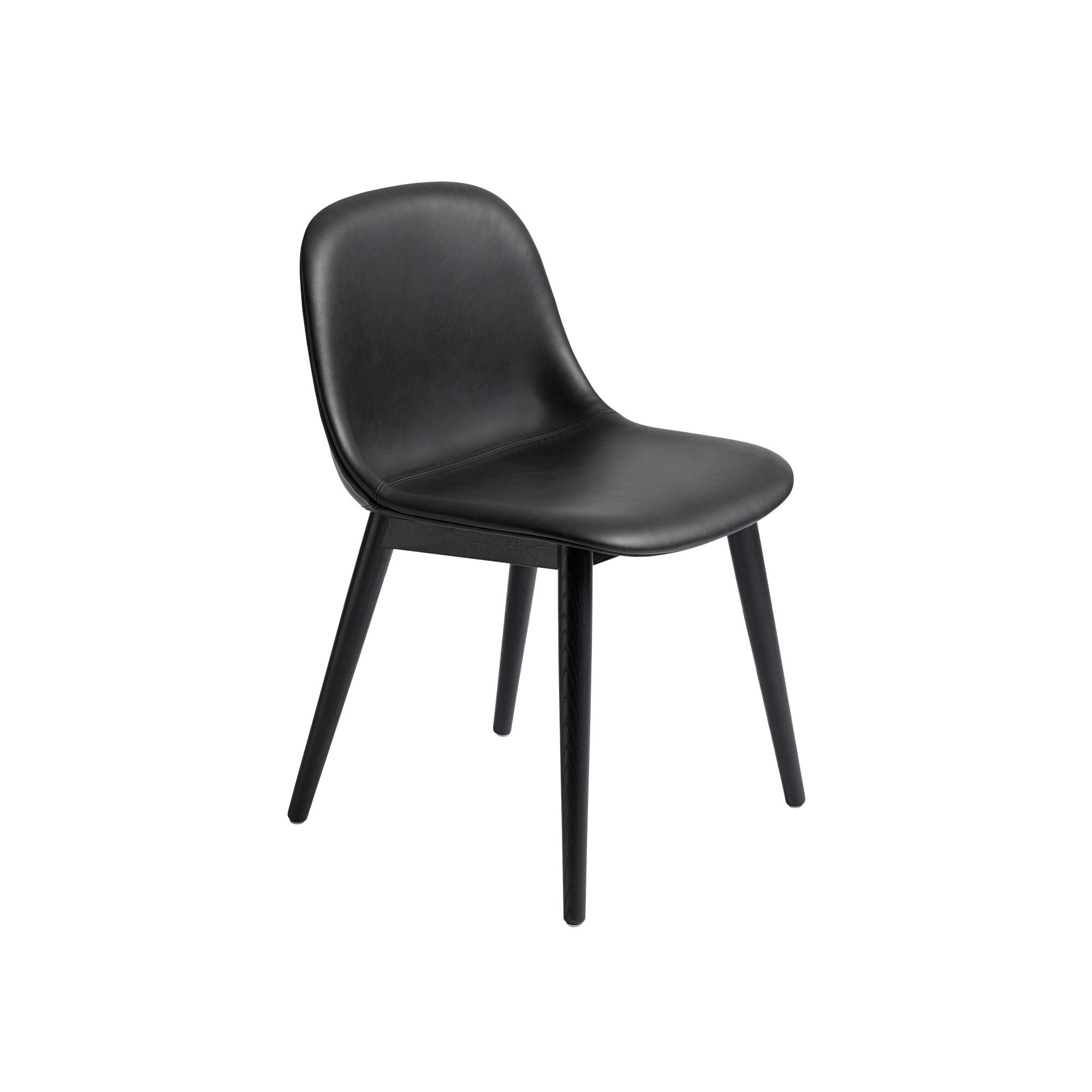 Muuto Fiber Dining Chair M. Wood Base Leather Upholstered Black