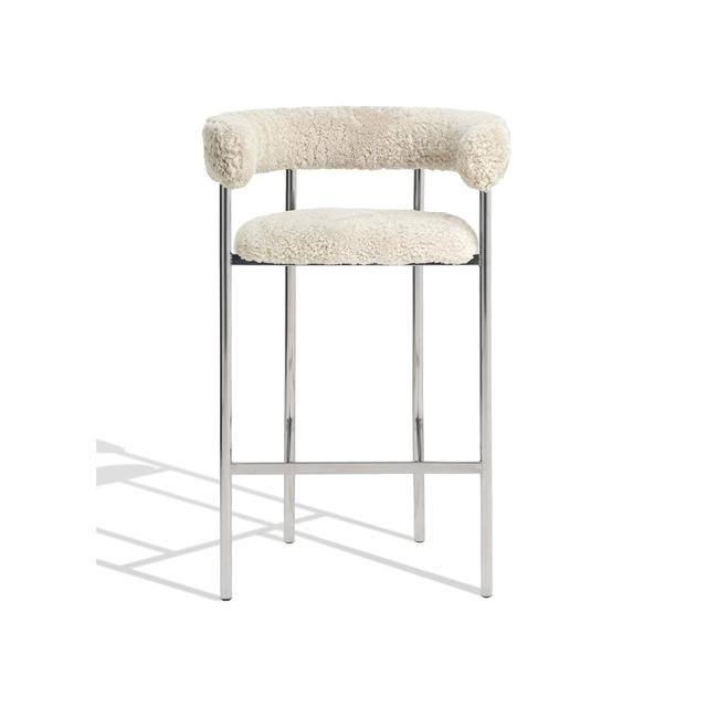 Møbel Copenhagen Font Barstol med Armlæn 65 cm Sheepskin Oyster/Poleret Stål Stel