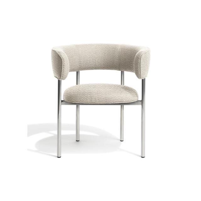 Font Spisebordsstol met Armleuning Beige Boucle Elle 0200/Gepolijst Stalen Frame