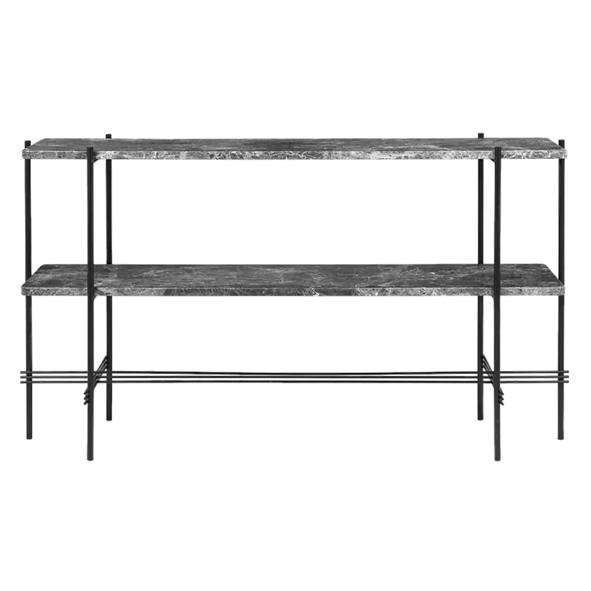 TS Console, 120x30x72, Black Base, 2 Racks (Gray Emperador Marble)