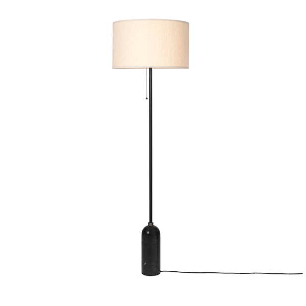 GUBI Gravity Floor lamp Black Marble & Canvas Shade Large