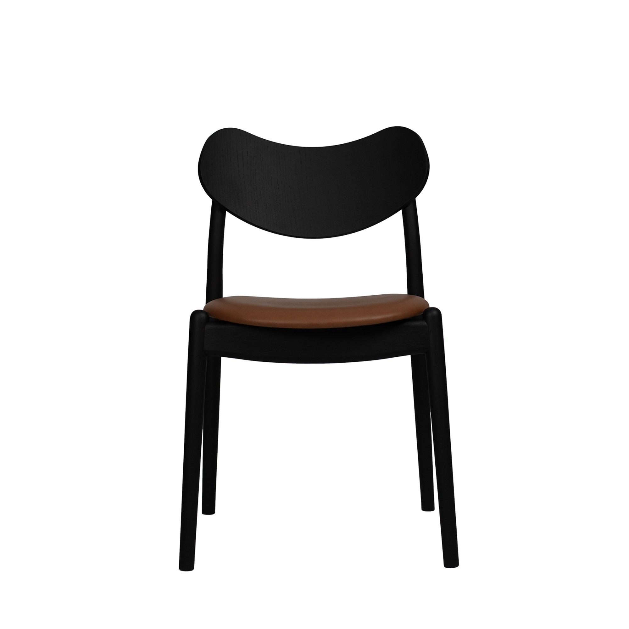 Ro Collection Hybrid Dining Chair Upholstered Seat Black Lacquered Oak/Calvados Leather