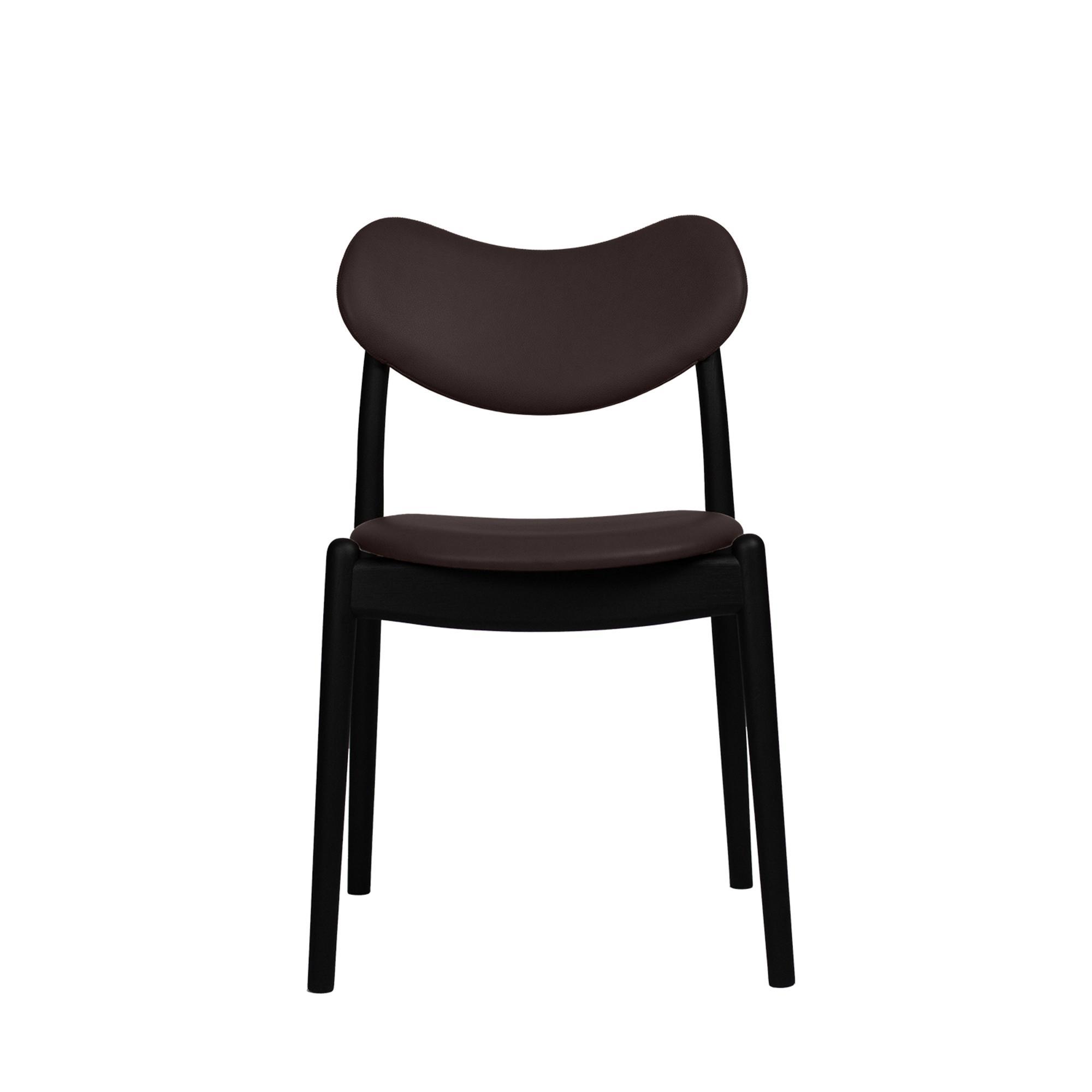 Ro Collection Hybrid Dining Chair Upholstered Black Lacquered Beech/Dark Brown Leather