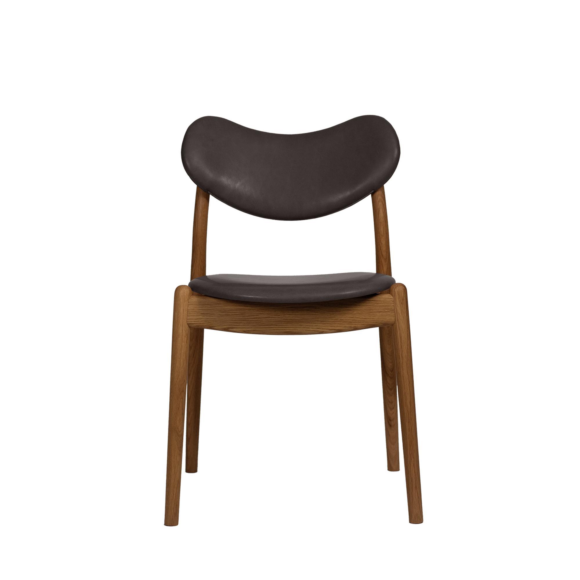 Ro Collection Hybrid Dining Chair Upholstered Oiled Oak/Dark Brown Leather
