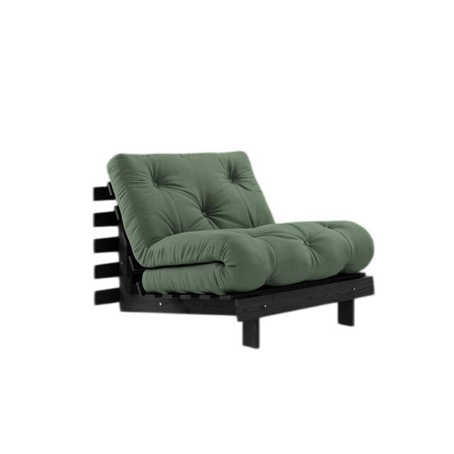 Divano Letto Karup Roots con Materasso 90x200 Nero Notte/ Verde Oliva