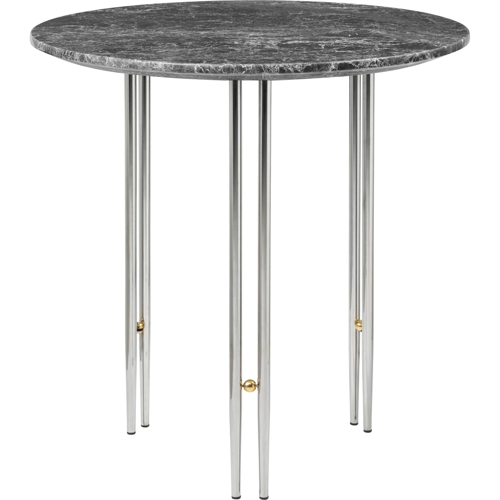 GUBI IOI Coffee Table Round Ø50 cm w. Chrome Base and Gray Emperador Marble Top