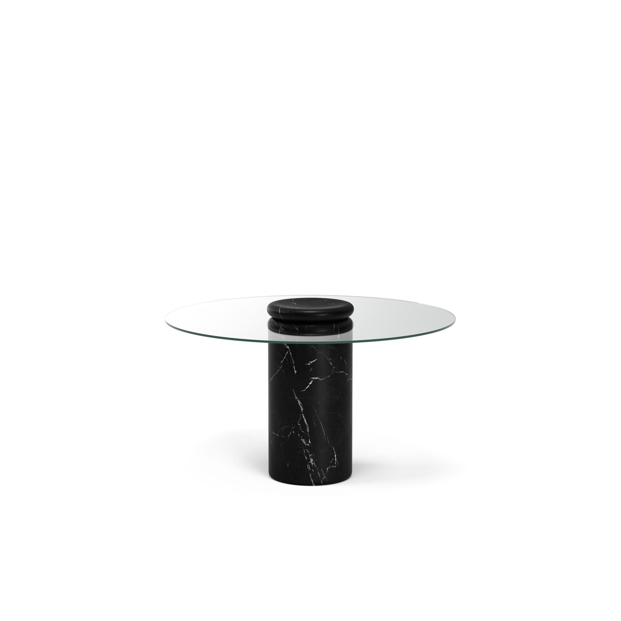 Karakter Castore Table de Salle à Manger Ø130 Marbre Nero Marquina/Verre Transparent