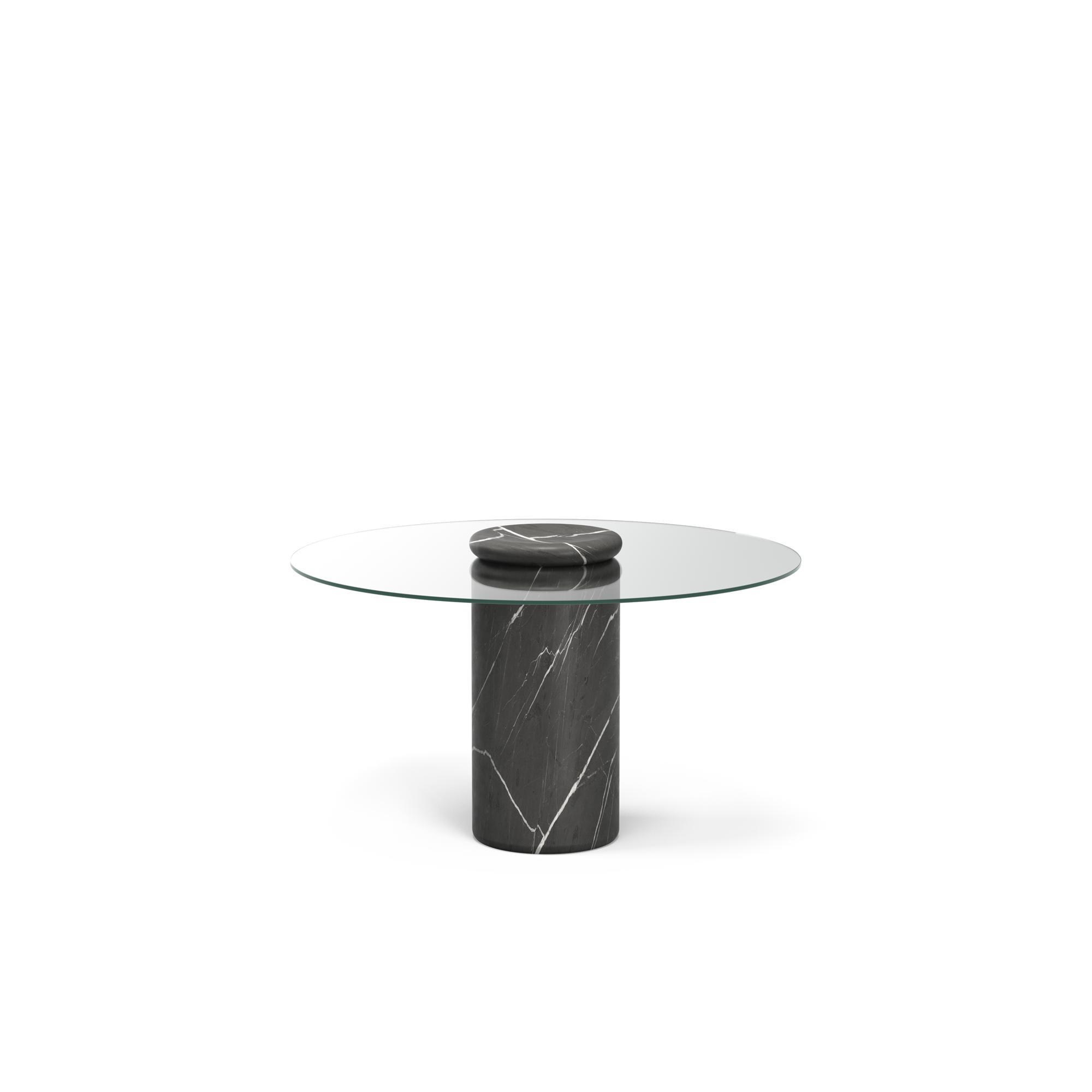 Karakter Castore Dining Table Ø130 Pietra Gray Marble/ Clear Glass