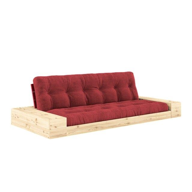 Divano Letto Karup Base con Contenitore Laterale e Materasso A 5 Strati Rosso Papavero/rosso Rubino