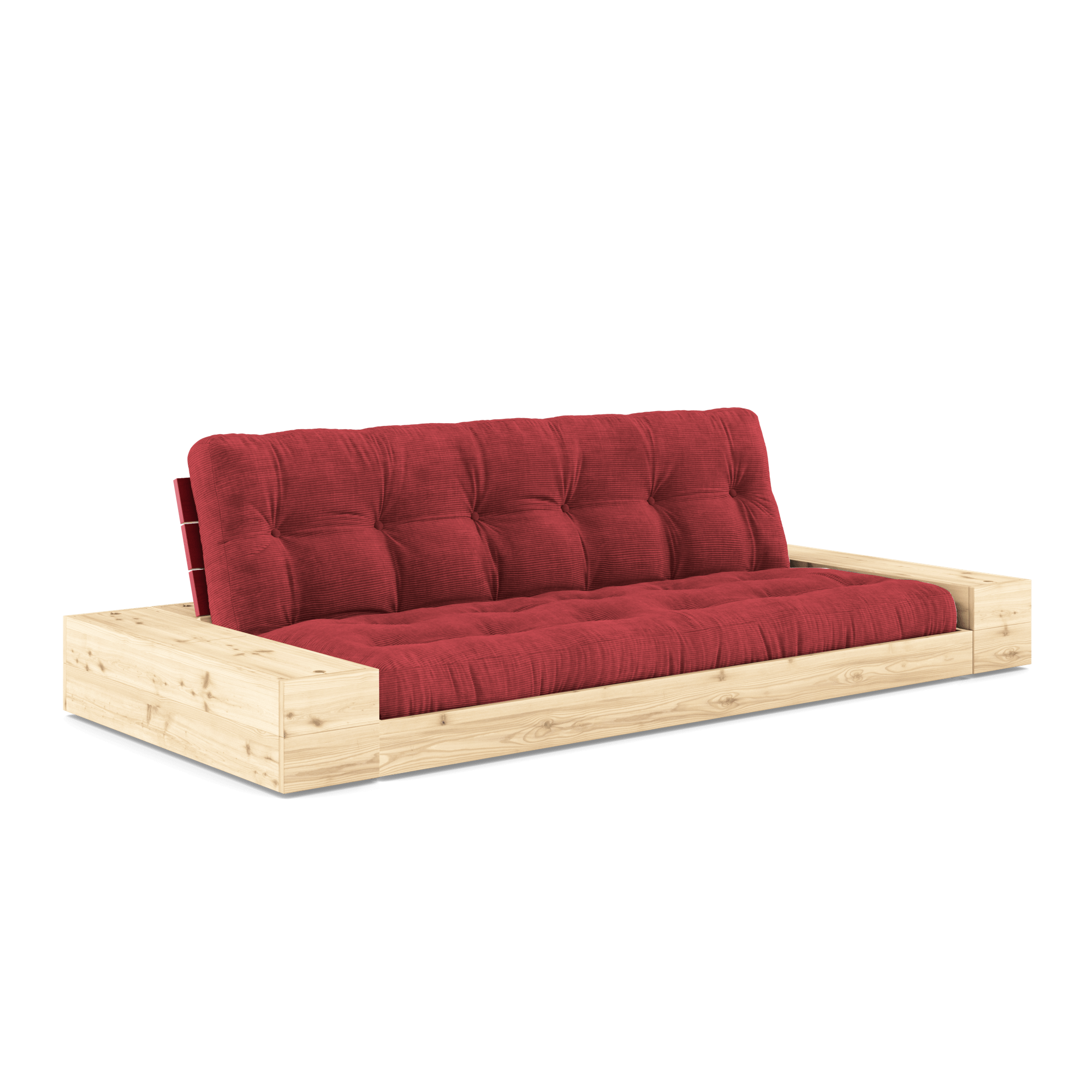 Divano Letto Karup Design Base con Box Laterale e Materasso A 5 Strati Rosso papavero/Rosso Rubino