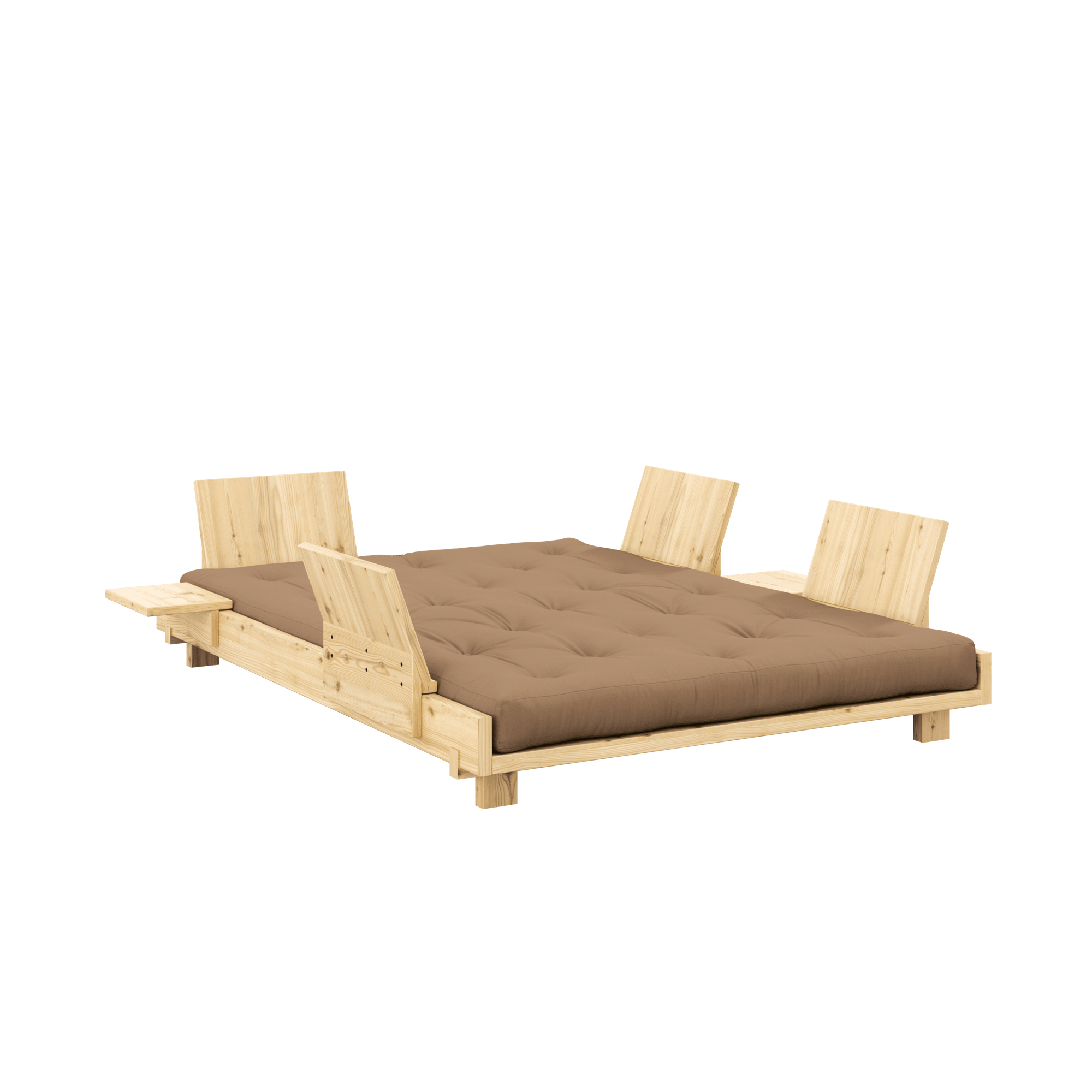 Karup Design Social Sofa Bed with 4 Pcs. Back Rest, Side Tables & Mattress 140x200 Mocca/Clear Lacquered