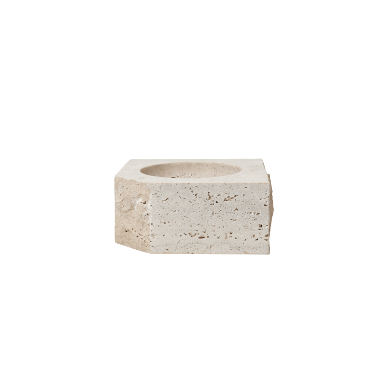 Louise Roe Gallery Object Stenen Kaarsenhouder Laag Beige Travertijn
