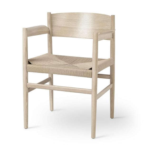4: Mater Nestor Spisebordsstol med Armlæn Mat Lakeret Eg/Papir Garn