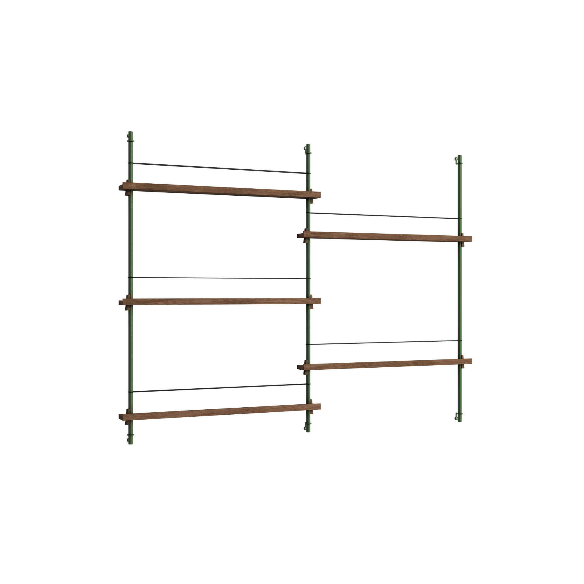 Moebe Magazine Shelving MS.115.2 Smoked Oak/Pine Green