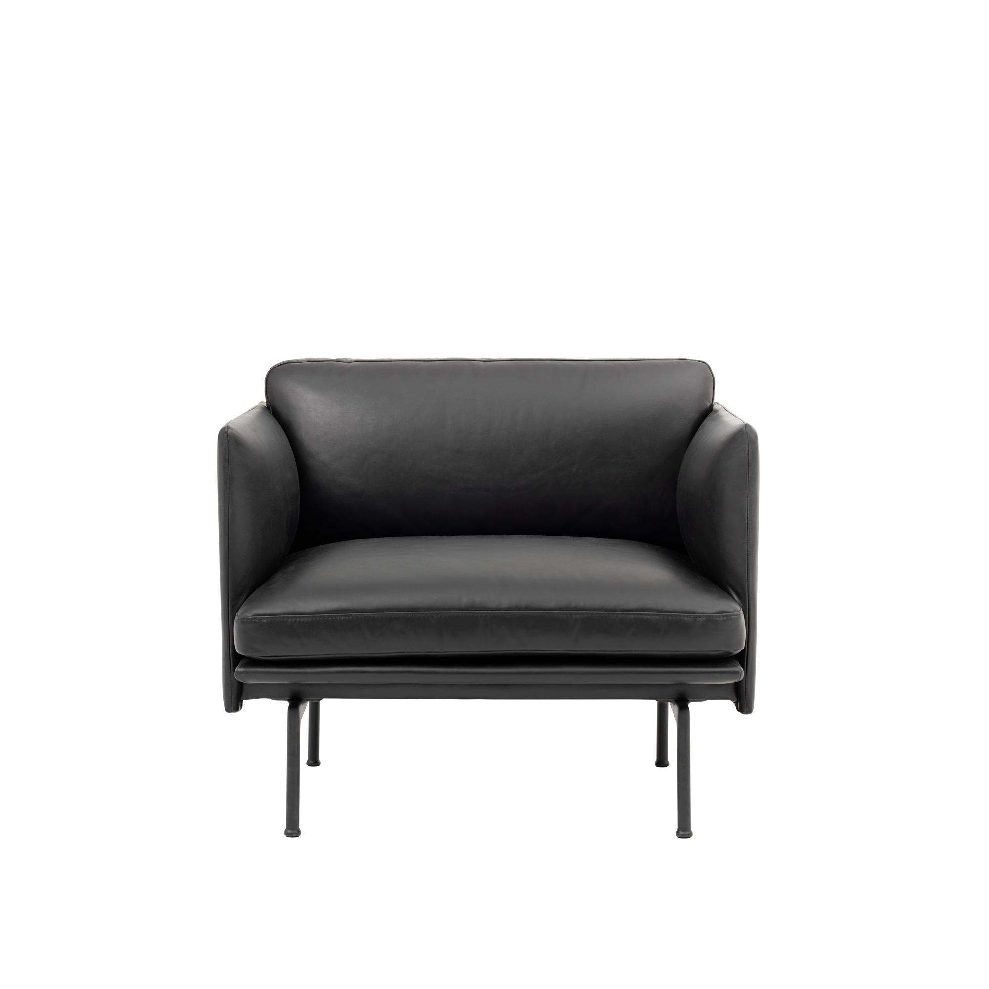 Muuto Outline Sessel Leder Gepolstert Schwarz/ Schwarze Basis